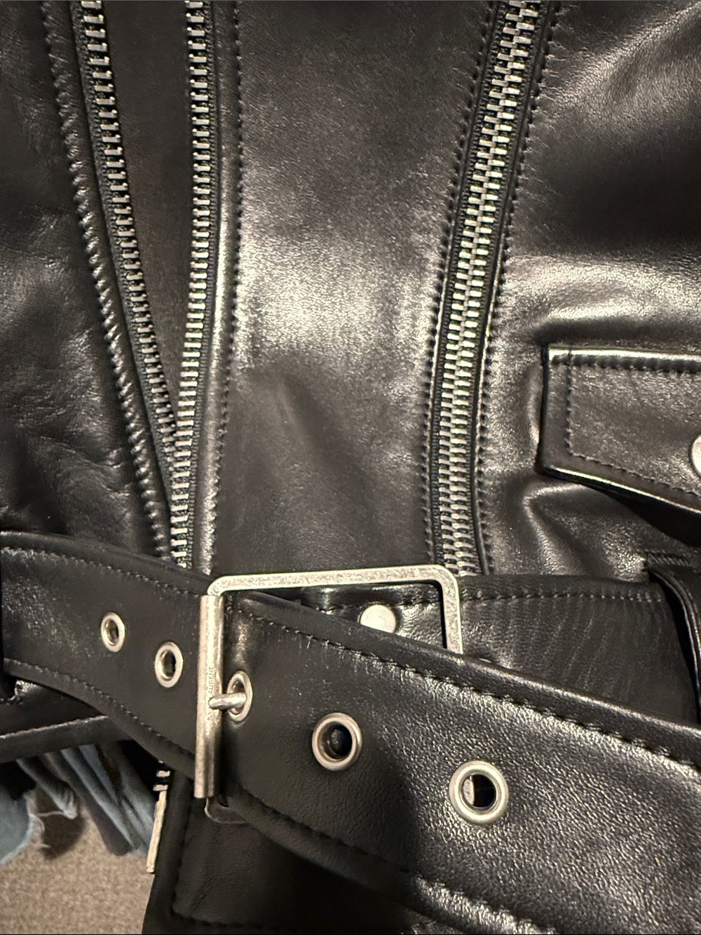 Saint Laurent Black Leather Biker Jacket with Silver Hardware - Picture 6 of 8